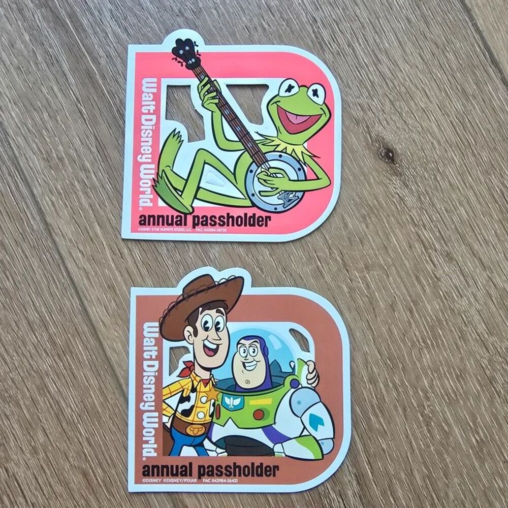 Two Annual passholder Walt Disney World Car Magnets Kermit the frog Toy Story
